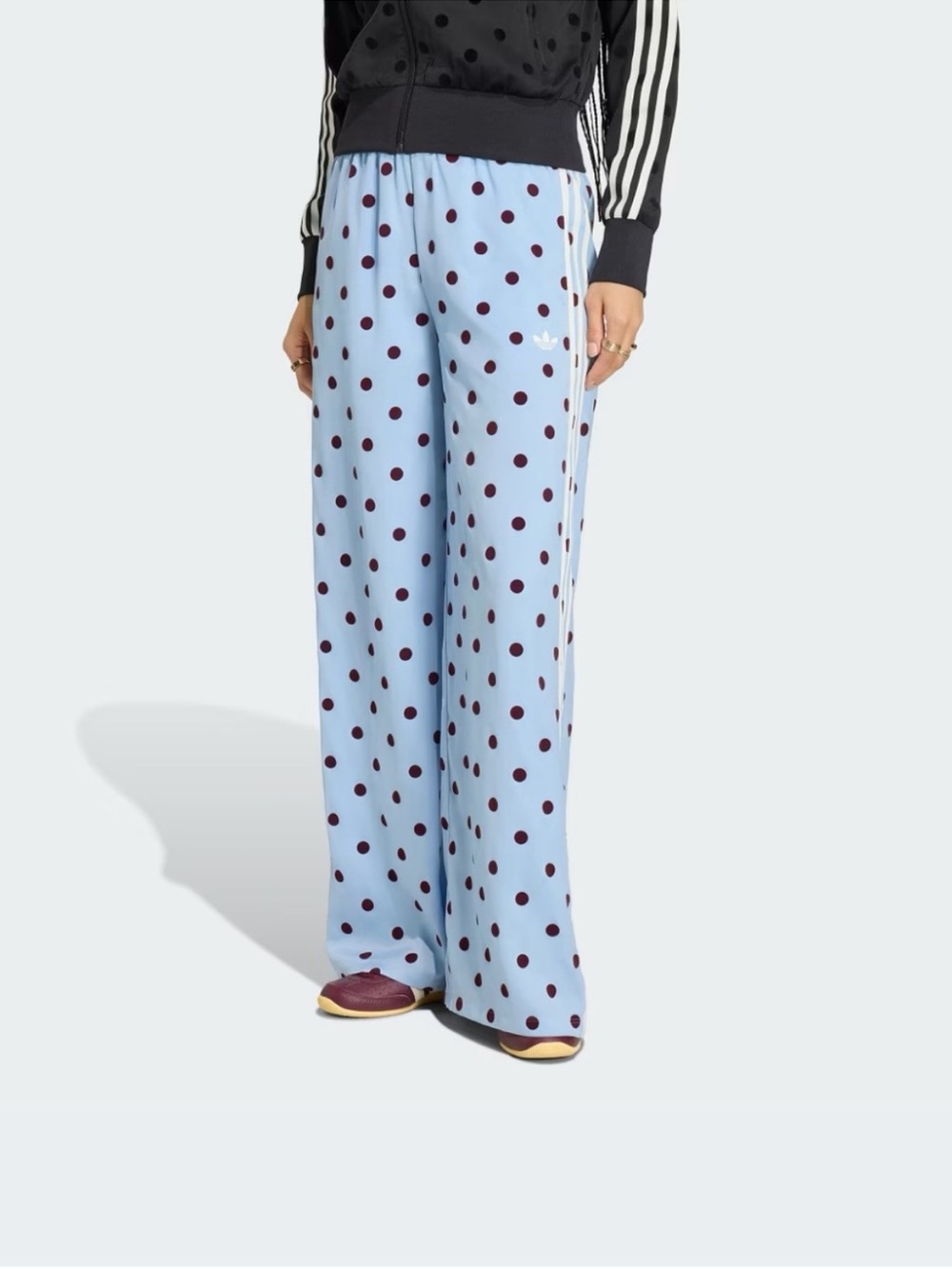 NWT Adidas Satin Polka Dots Wide Leg Pants in Clear Sky Size Small - Picture 6 of 16
